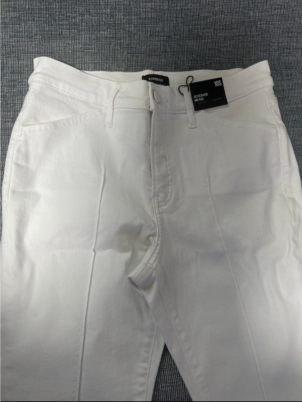 Express White Front-Seam Mid Rise Jeans